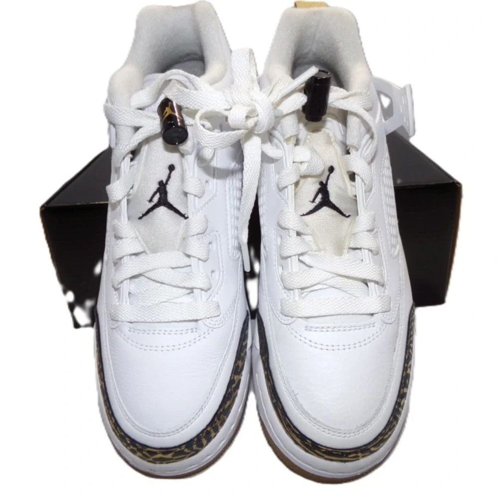 Nike‎ Boy's Jordan Spizike Low (white, black, metallic gold) Size 5.5